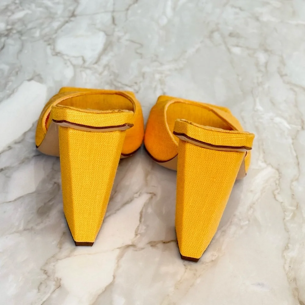 Gia Borghini Yellow Heeled Sandals with Chunky Block Heel - Picture 4 of 5